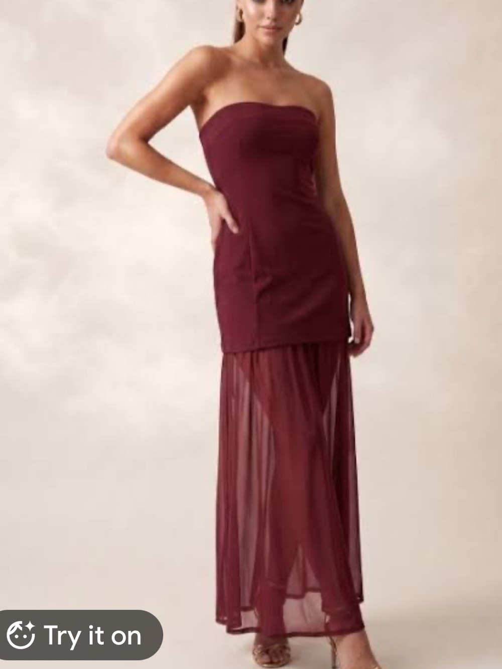Witness of Love Strapless, Structured Mini Dress w/Chiffon Overlay Wine 6 NWT